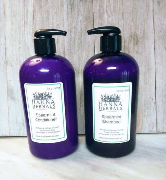 Spearmint Shampoo and Conditioner - 16 ounce liquid shampoo - haircare - bath and beauty - Hanna Herbals Shampoo - Natural Shampoo - Shampoo